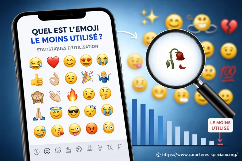 Quel est l'emoji le moins utilisé parmi tous les caractères spéciaux ?